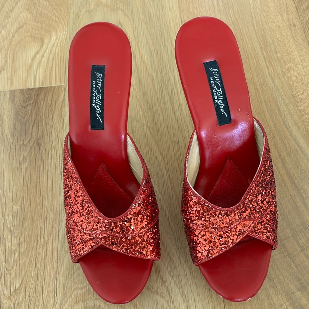 Betsy Johnson red sequin heels